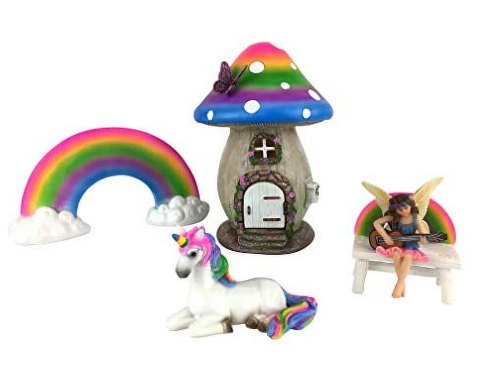 Miniature Rainbow Mushroom Fairy House 5-Piece Set R59760