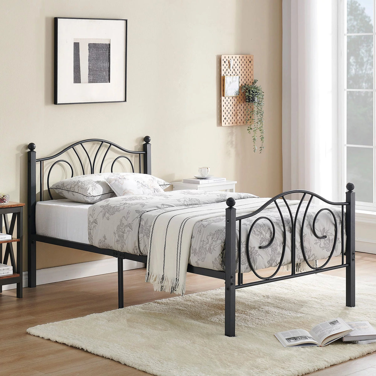 Twin Metal Platform Bed with Headboard and Footboard F5495