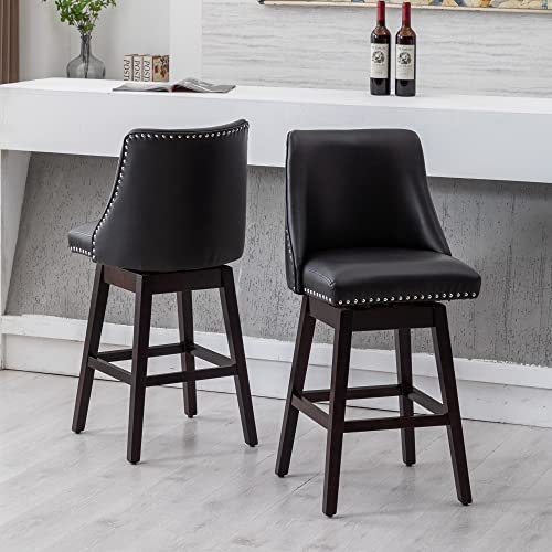 Grey Linen Swivel Bar Stools 27.5" with Back Wood Legs Z60802
