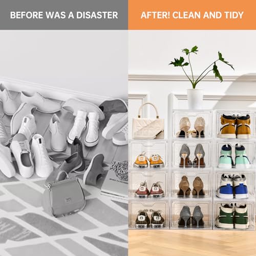 6 Pack Clear Plastic Stackable Shoe Storage Box with Magnetic Door G603789