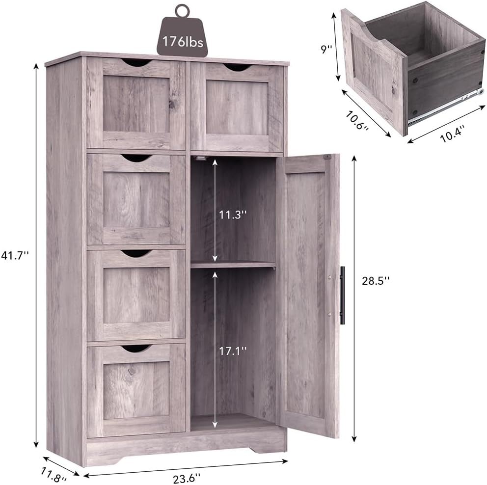 Wooden 4 Drawer Floor Storage Cabinet with Adjustable Shelves T885562