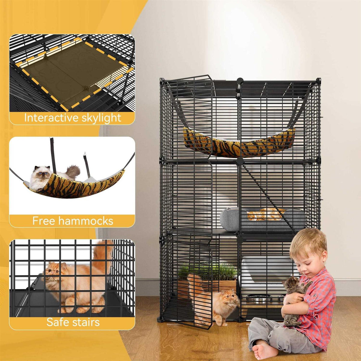 Cat Cage Cat Enclosures Cat Kennel with Extra Large Hammock I6838