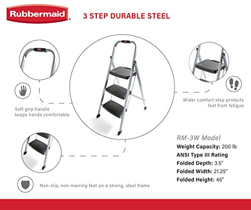 White 3-step Folding Step-stool with Hand Grip and Plastic Steps O71768