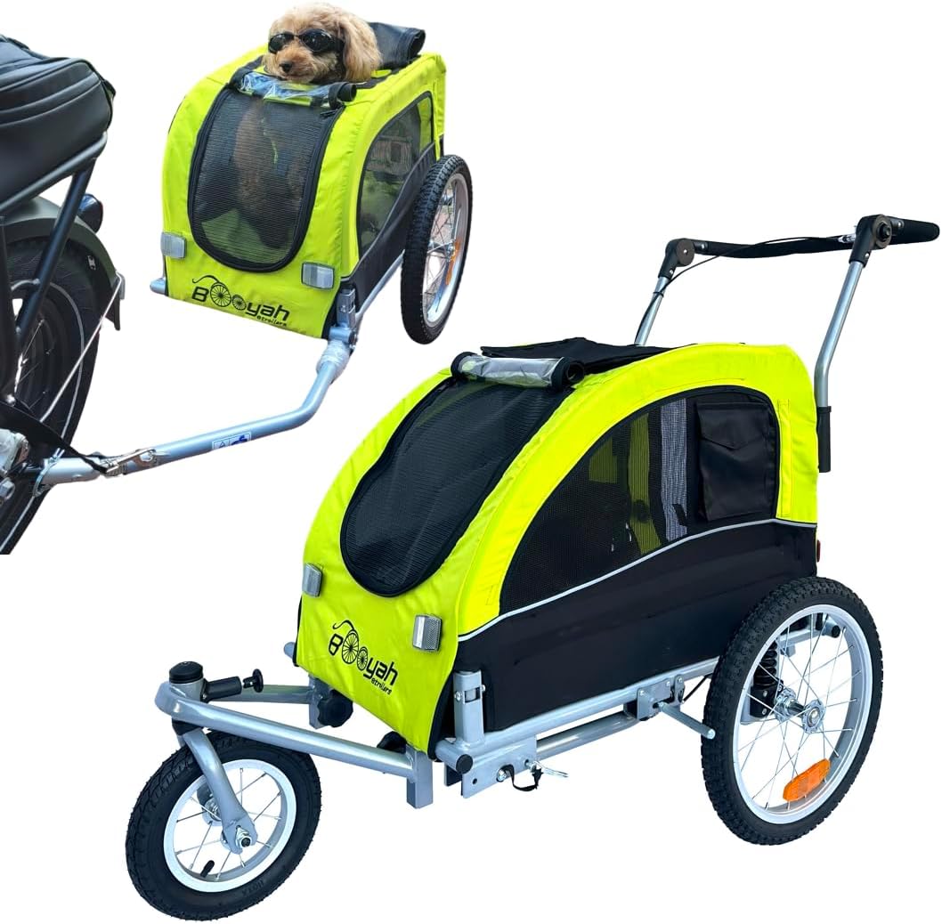 Medium Dog Stroller and Pet Bike Trailer with Suspension Florescent Green E91896