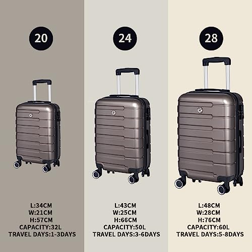 3 Piece Hardshell Expandable ABS Luggage Set with Spinner Wheels and TSA Lock 20in/24in/28in Cement Grey S213209