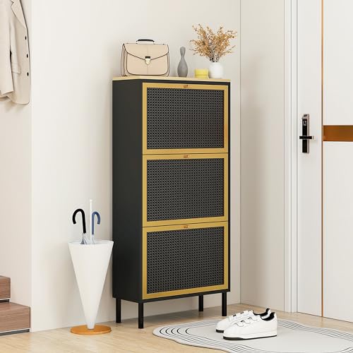 Natural Rattan Shoe Cabinet with 3 Flip Drawers G779417