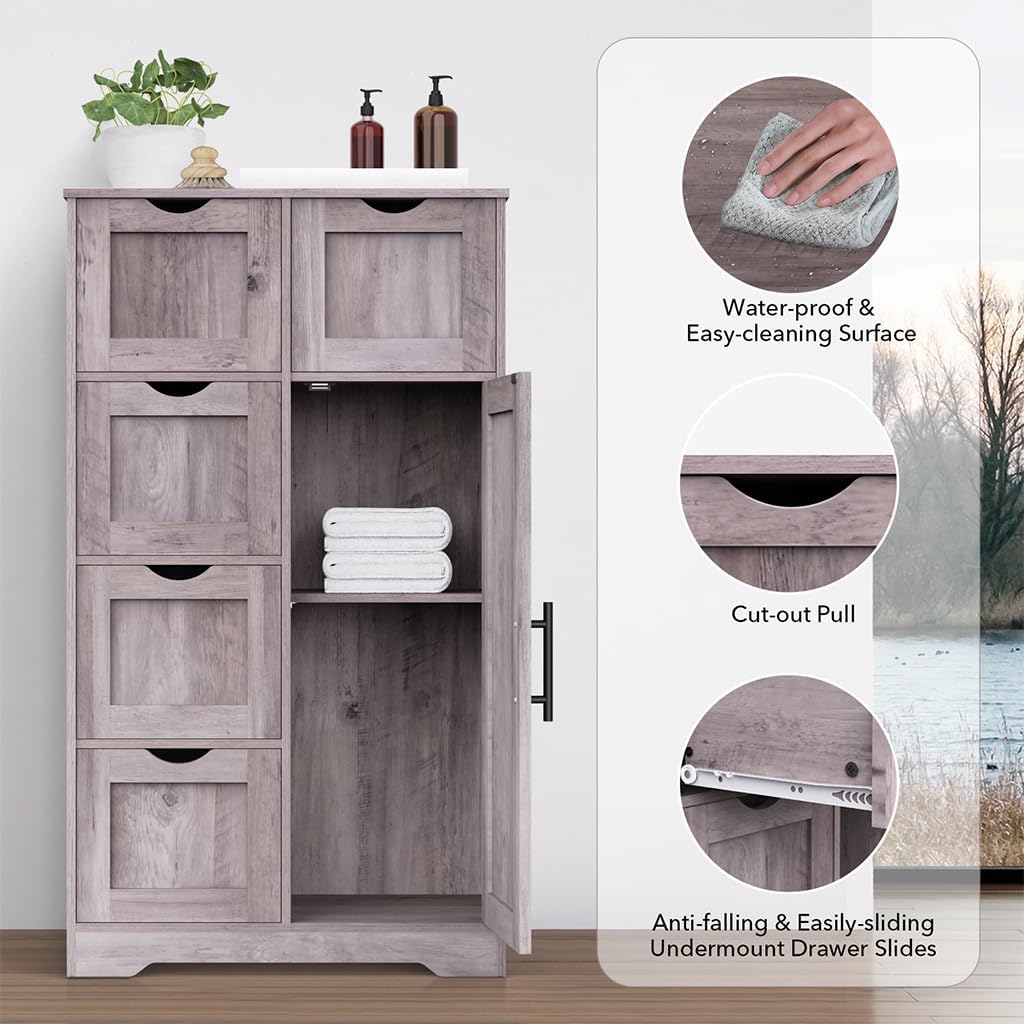 Wooden 4 Drawer Floor Storage Cabinet with Adjustable Shelves T885562