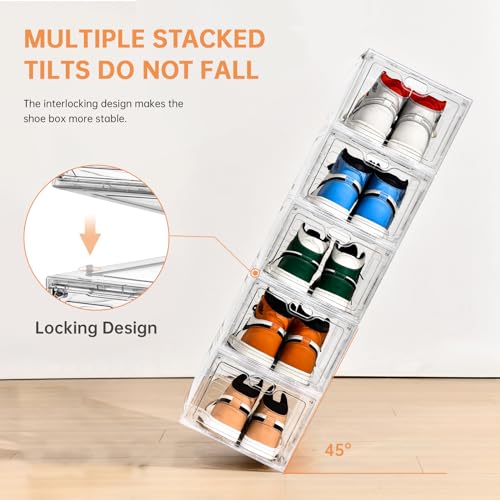 6 Pack Clear Plastic Stackable Shoe Storage Box with Magnetic Door G603789