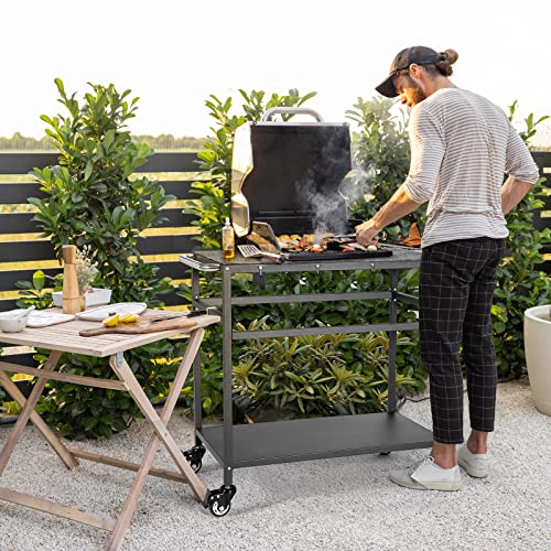 Outdoor Grill Table with Storage on Wheels G661