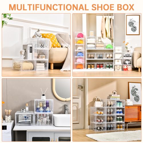 6 Pack Clear Plastic Stackable Shoe Storage Box with Magnetic Door G603789