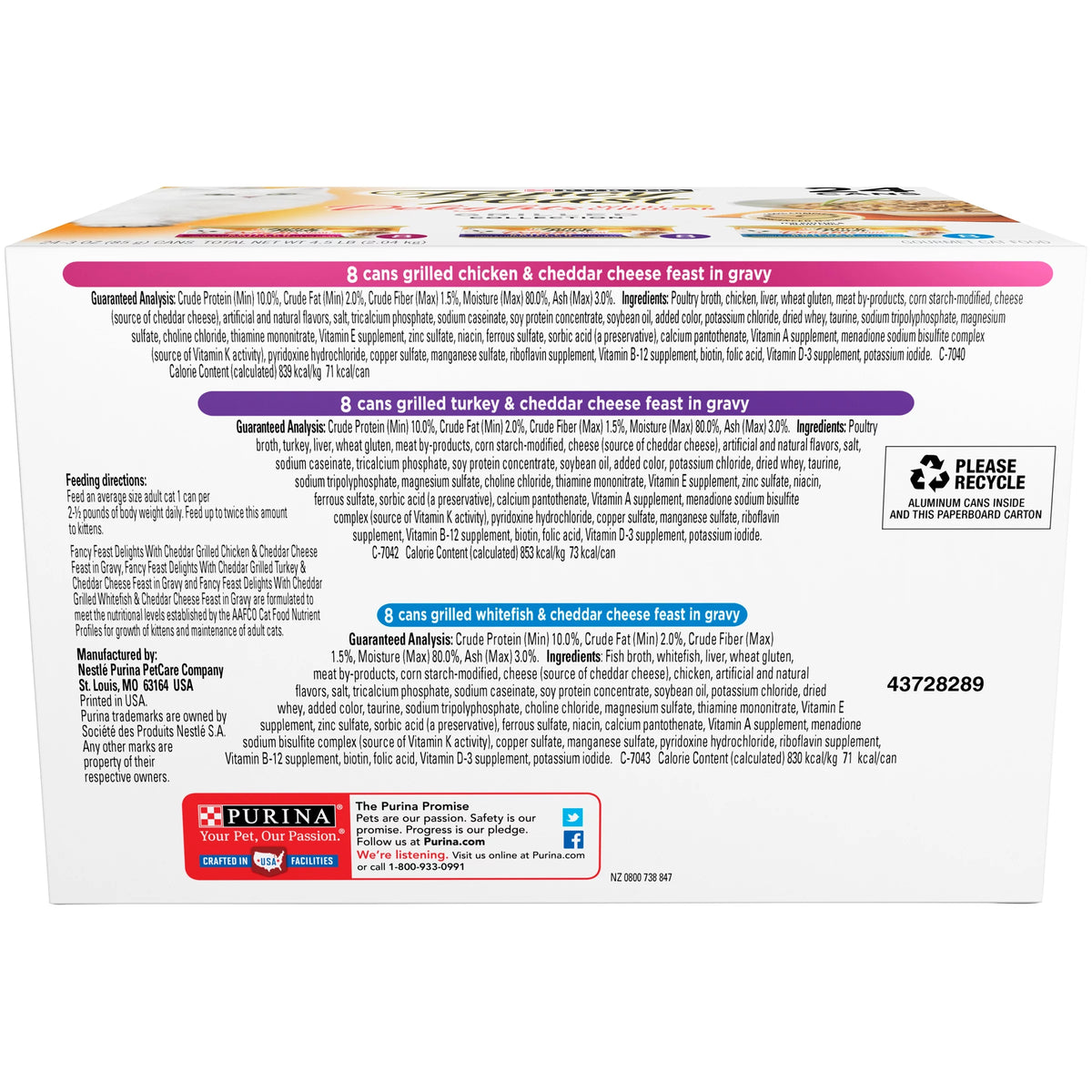 Wet Cat Food Variety Pack with Grilled Chicken, Turkey, Whitefish and Cheddar Cheese in Gravy S472784