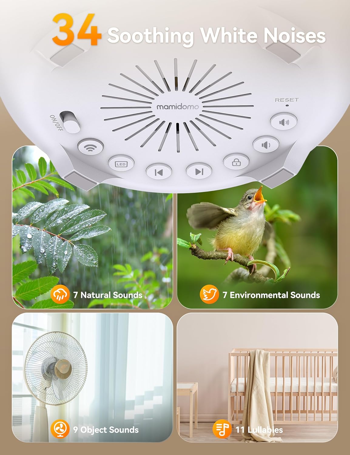 34 Soothing Sounds Sleep Sound Machine with Night Light O87051