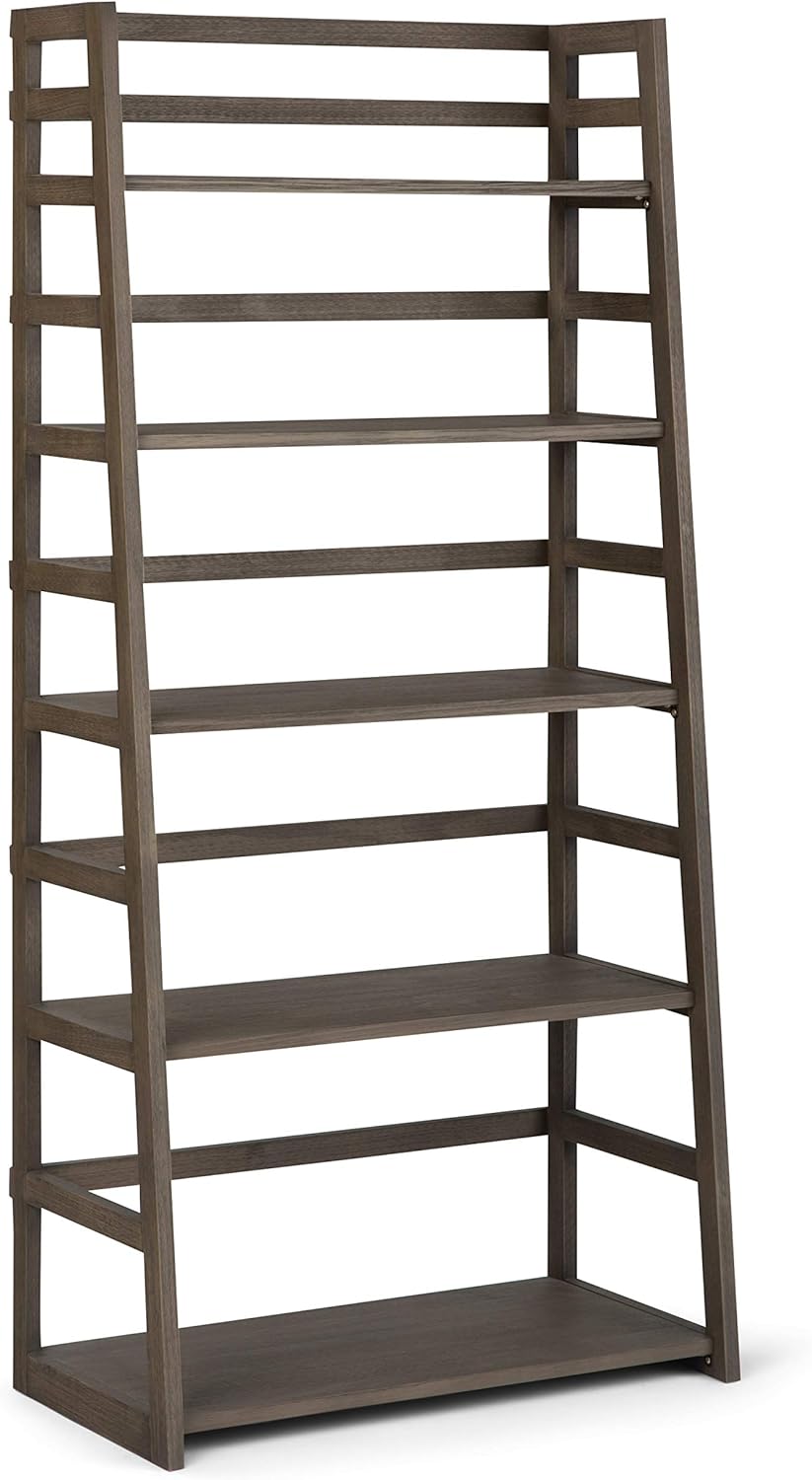 Black 5 Shelf Solid Wood Ladder Bookcase B3878