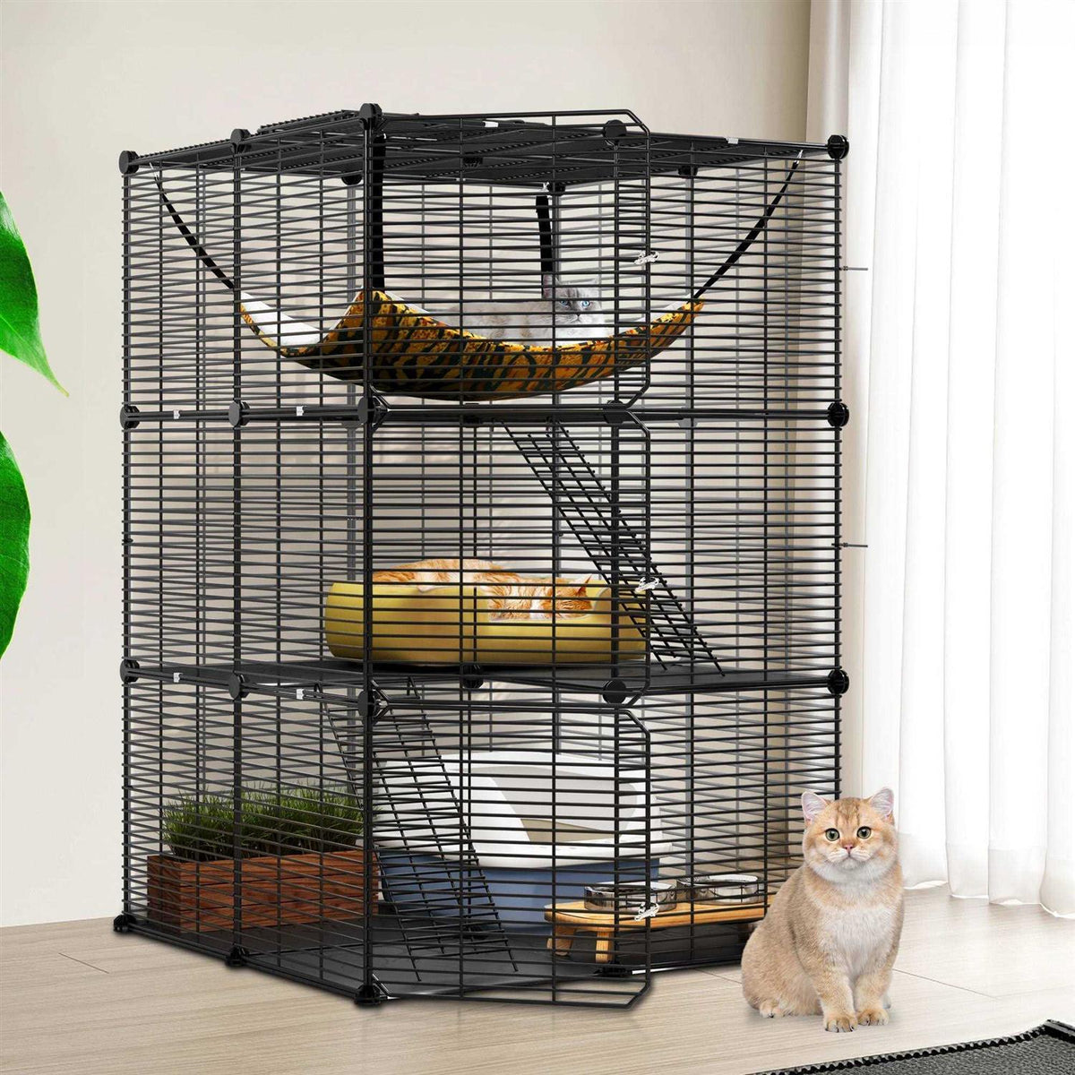 Cat Cage Cat Enclosures Cat Kennel with Extra Large Hammock I6838