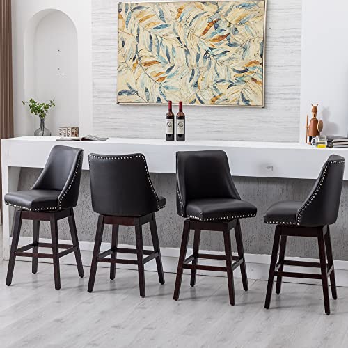 Grey Linen Swivel Bar Stools 27.5" with Back Wood Legs Z60802