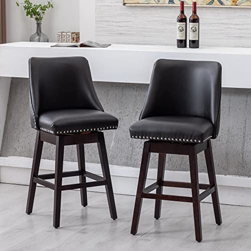 Grey Linen Swivel Bar Stools 27.5" with Back Wood Legs Z60802