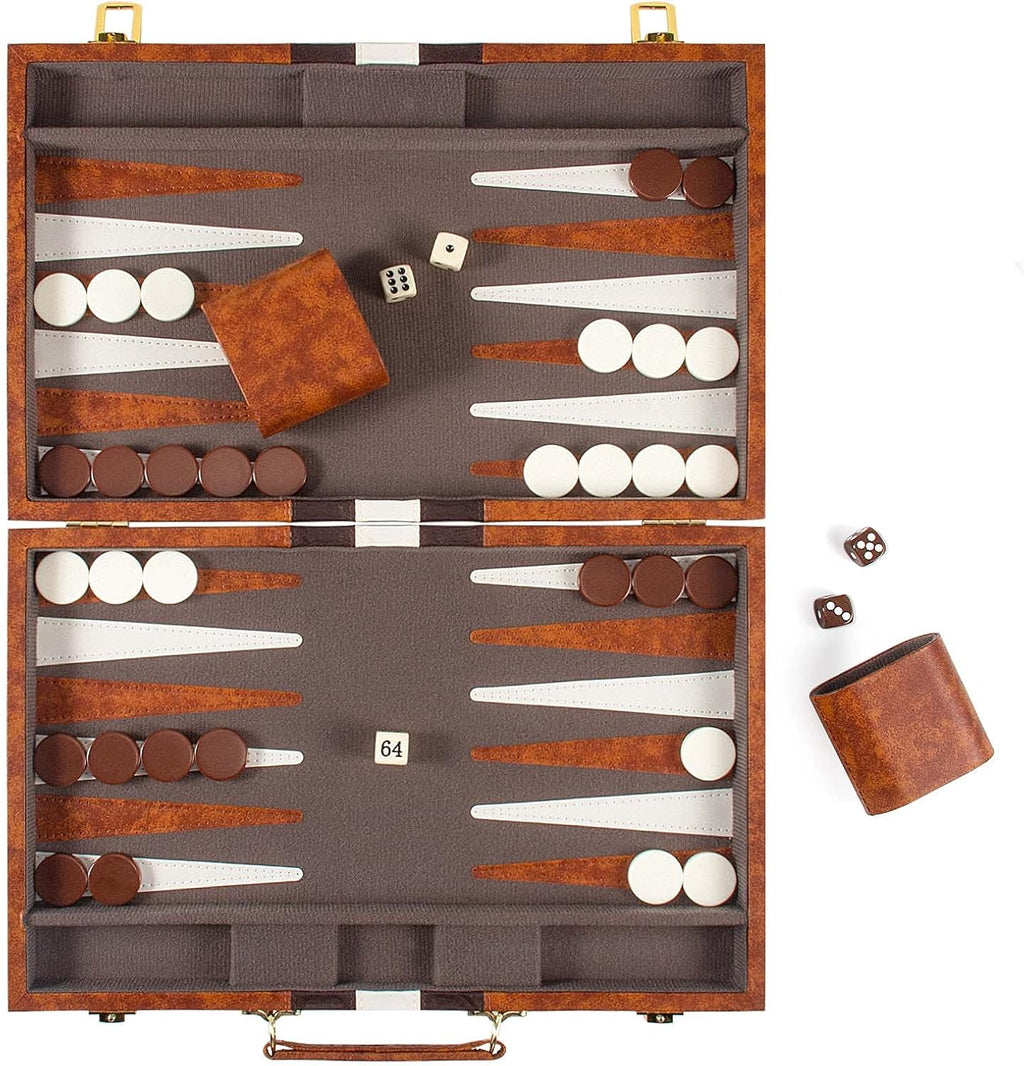 15 Inches Classic Backgammon Set with Leather Case F308523
