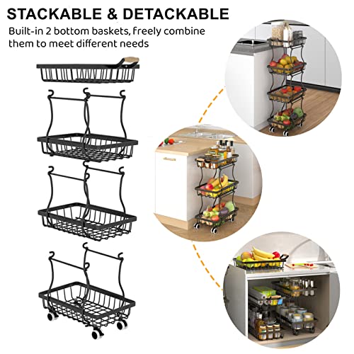 4 Tier Slim Metal Wire Fruit Basket on Wheels Z76617