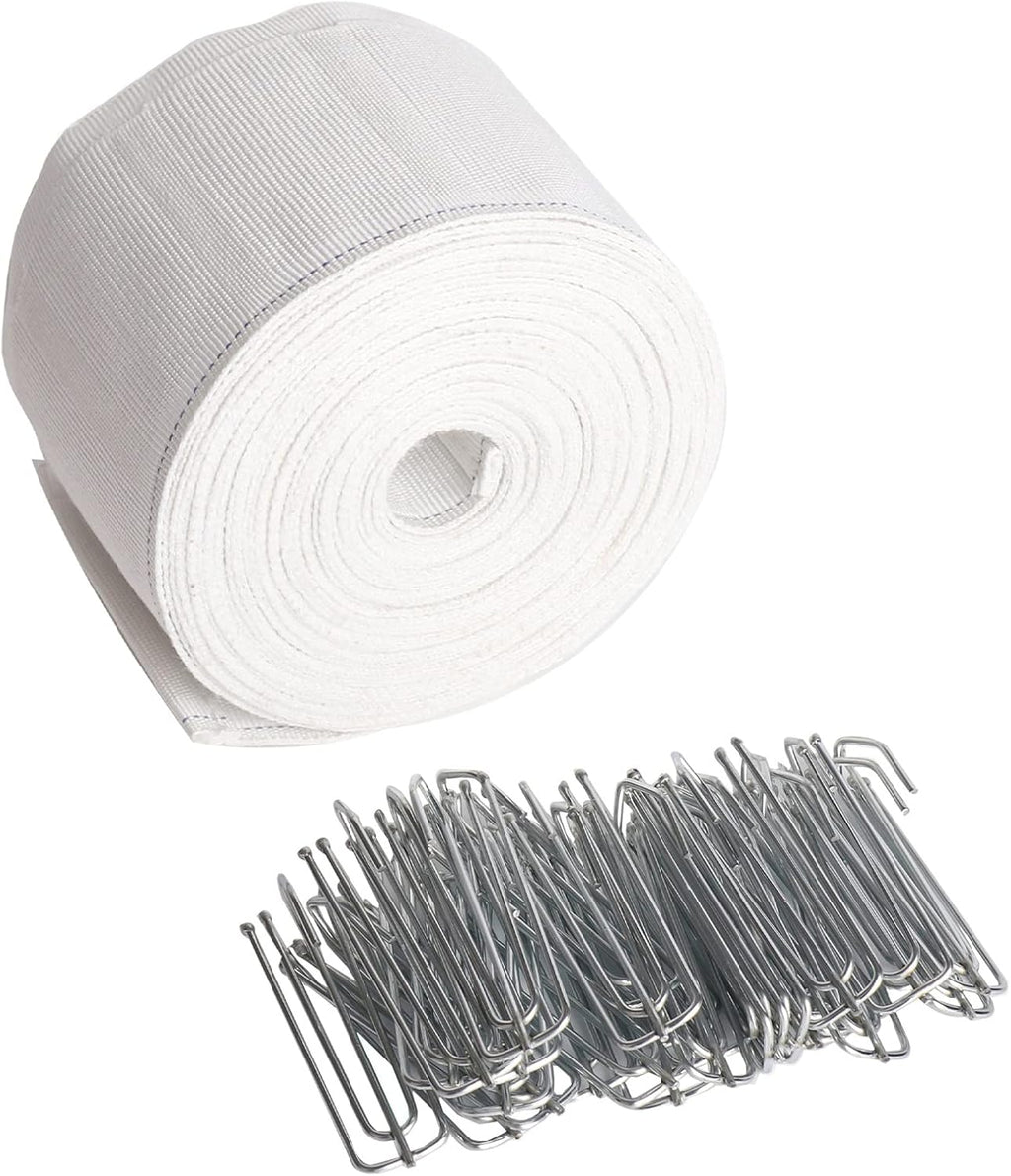 White 10 Yards Pleater Tape with 30 Pcs Stainless Steel 4 Prongs Hooks E1248