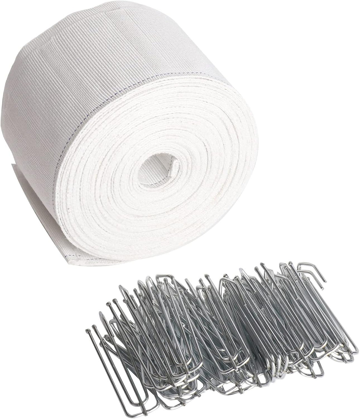 White 10 Yards Pleater Tape with 30 Pcs Stainless Steel 4 Prongs Hooks E1248