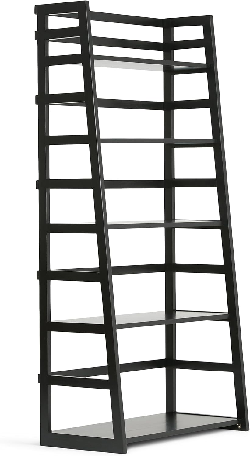 Black 5 Shelf Solid Wood Ladder Bookcase B3878
