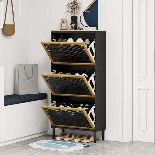 Natural Rattan Shoe Cabinet with 3 Flip Drawers G779417