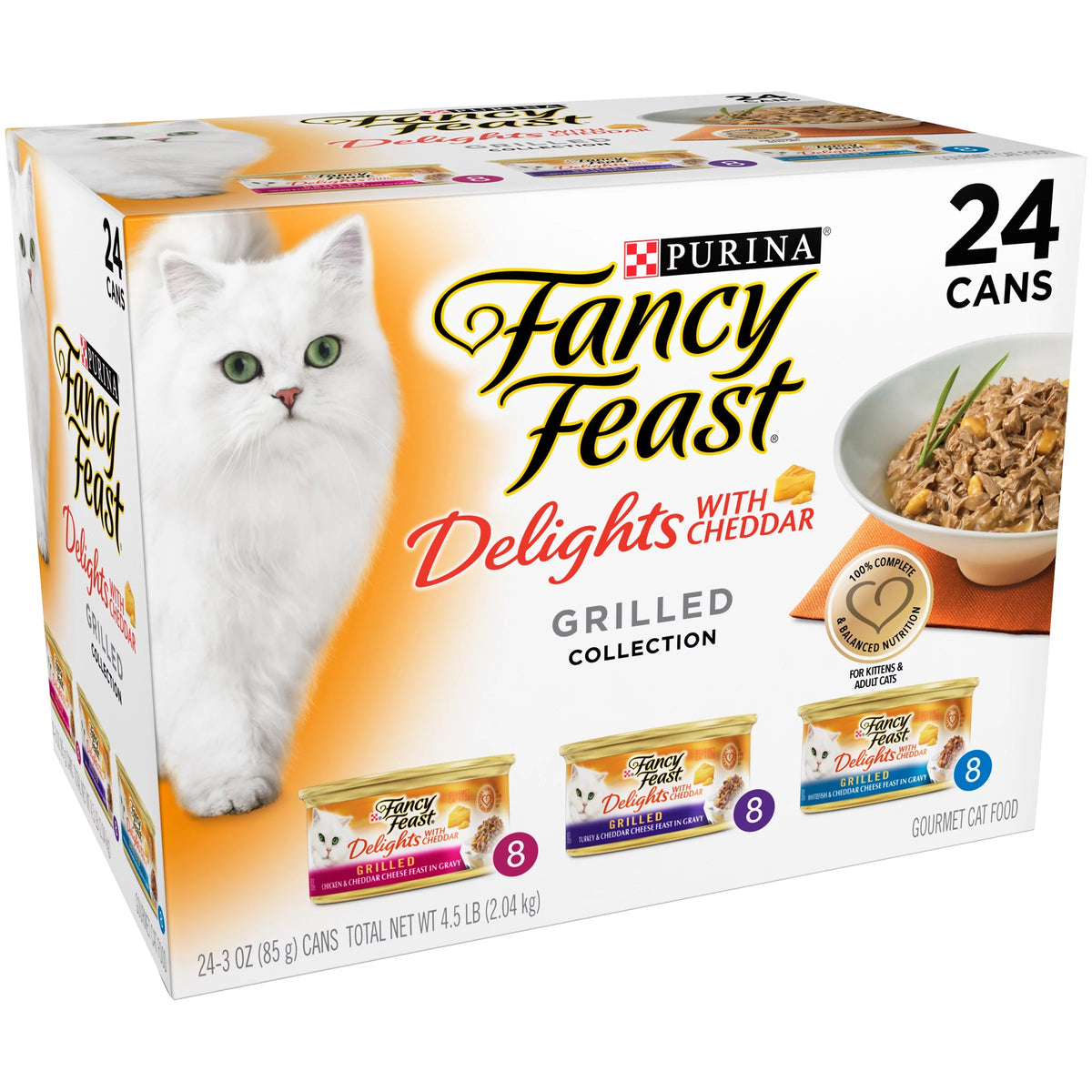 Wet Cat Food Variety Pack with Grilled Chicken, Turkey, Whitefish and Cheddar Cheese in Gravy S472784