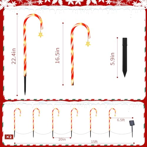 2PK 12 PCS 15FT Solar Candy Cane Lights J4079