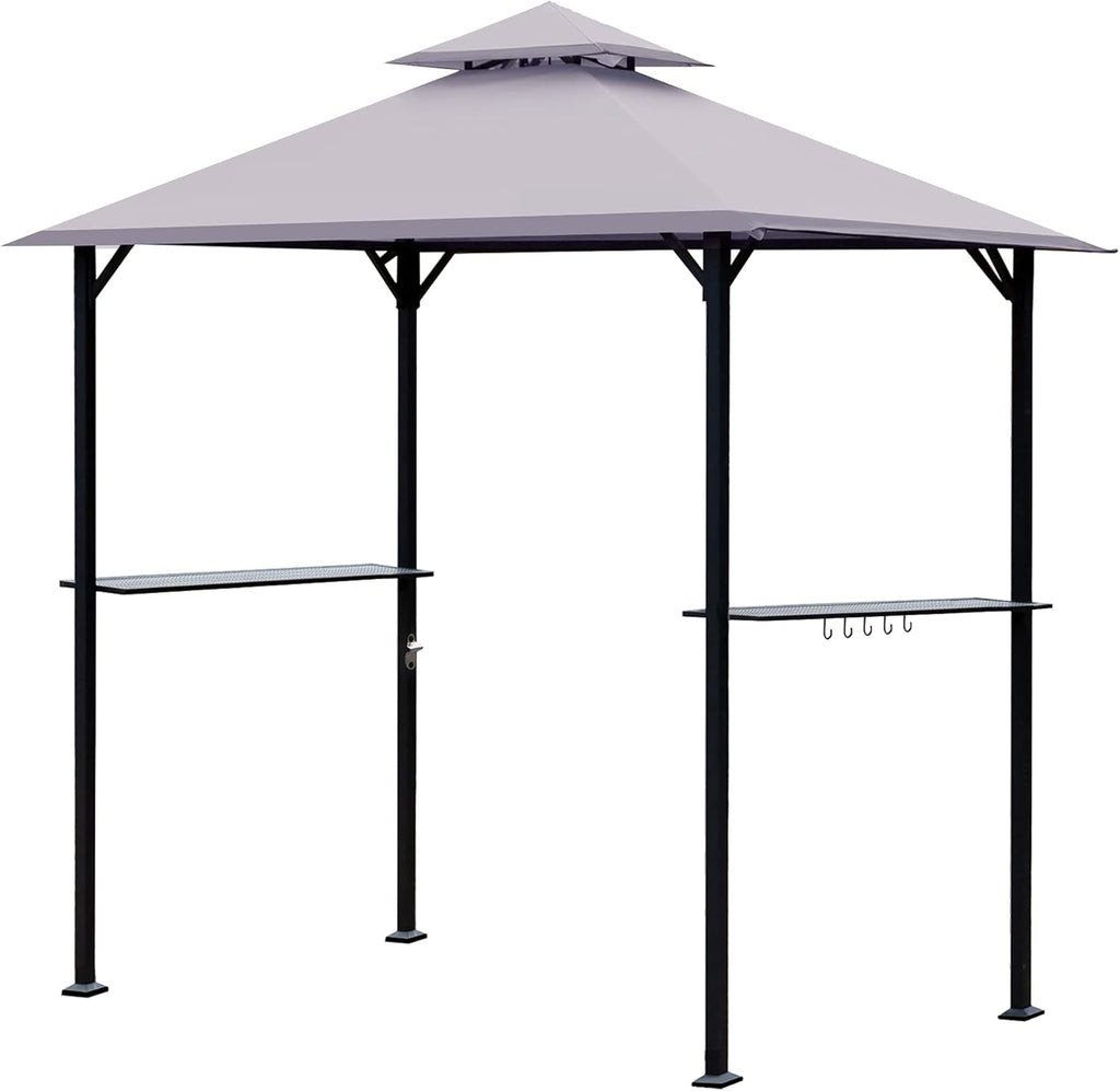 8 x 5 Ft Grill Gazebo with Steel Shelves and LED Lights D243552