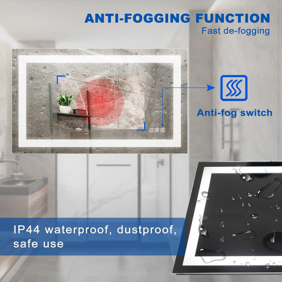 40×24 Inch LED Anti-Fog Dimmable Bathroom Mirror S4890