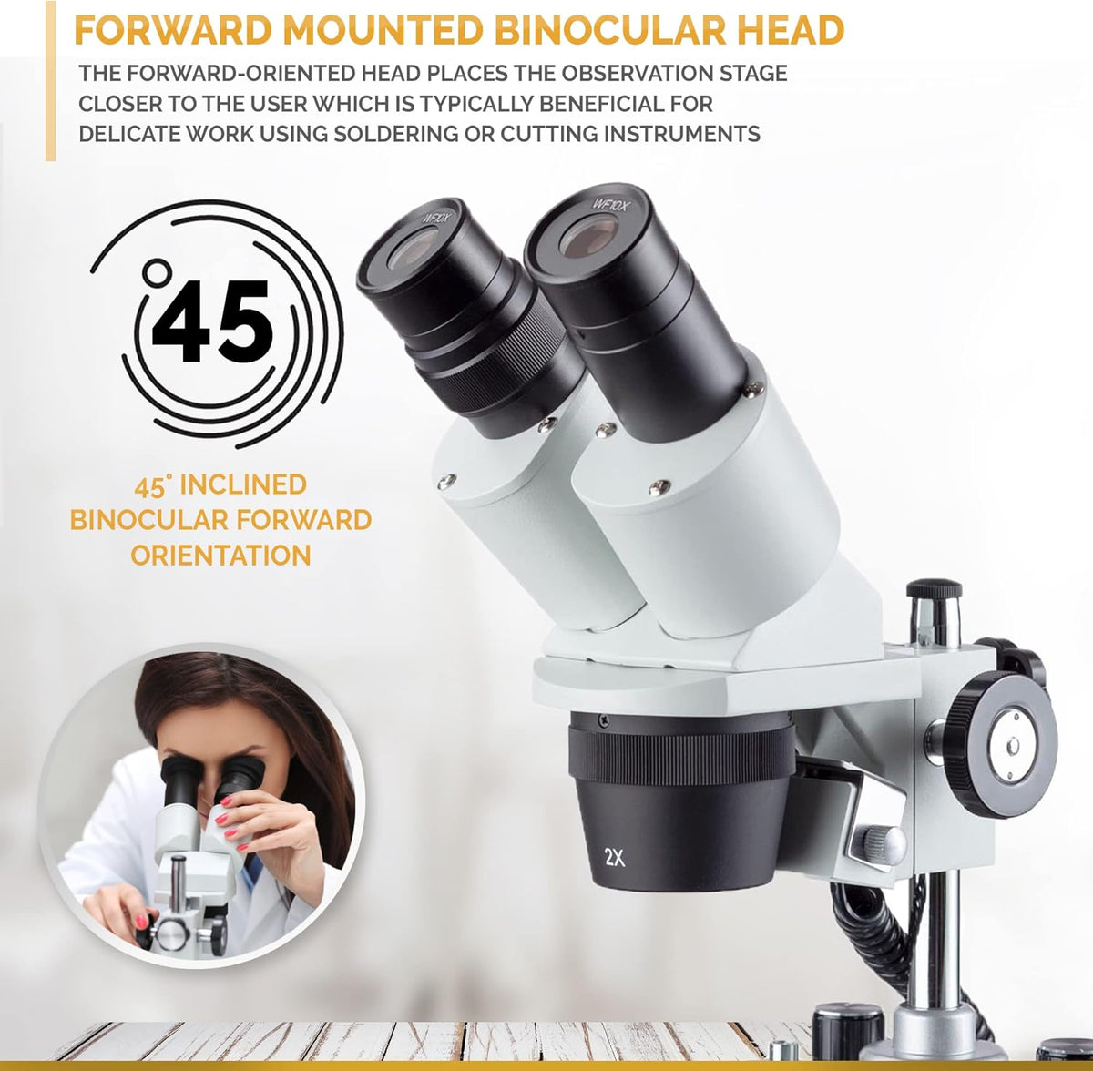 Binocular Stereo Microscope, WF10x Eyepieces, 20X and 40X Magnification J5850