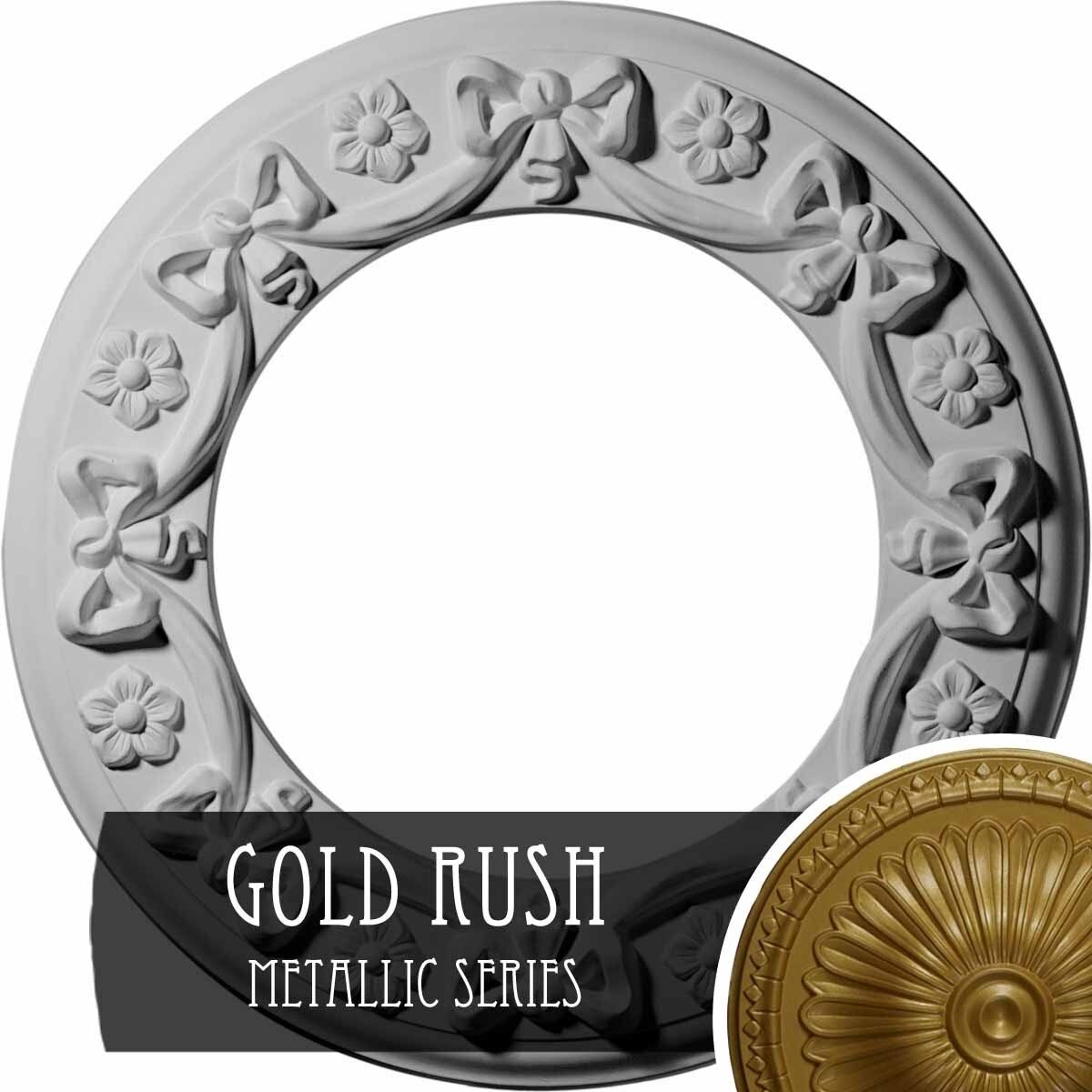 Ribbon with Bow Ceiling Medallion Hand-Painted Gold T3195