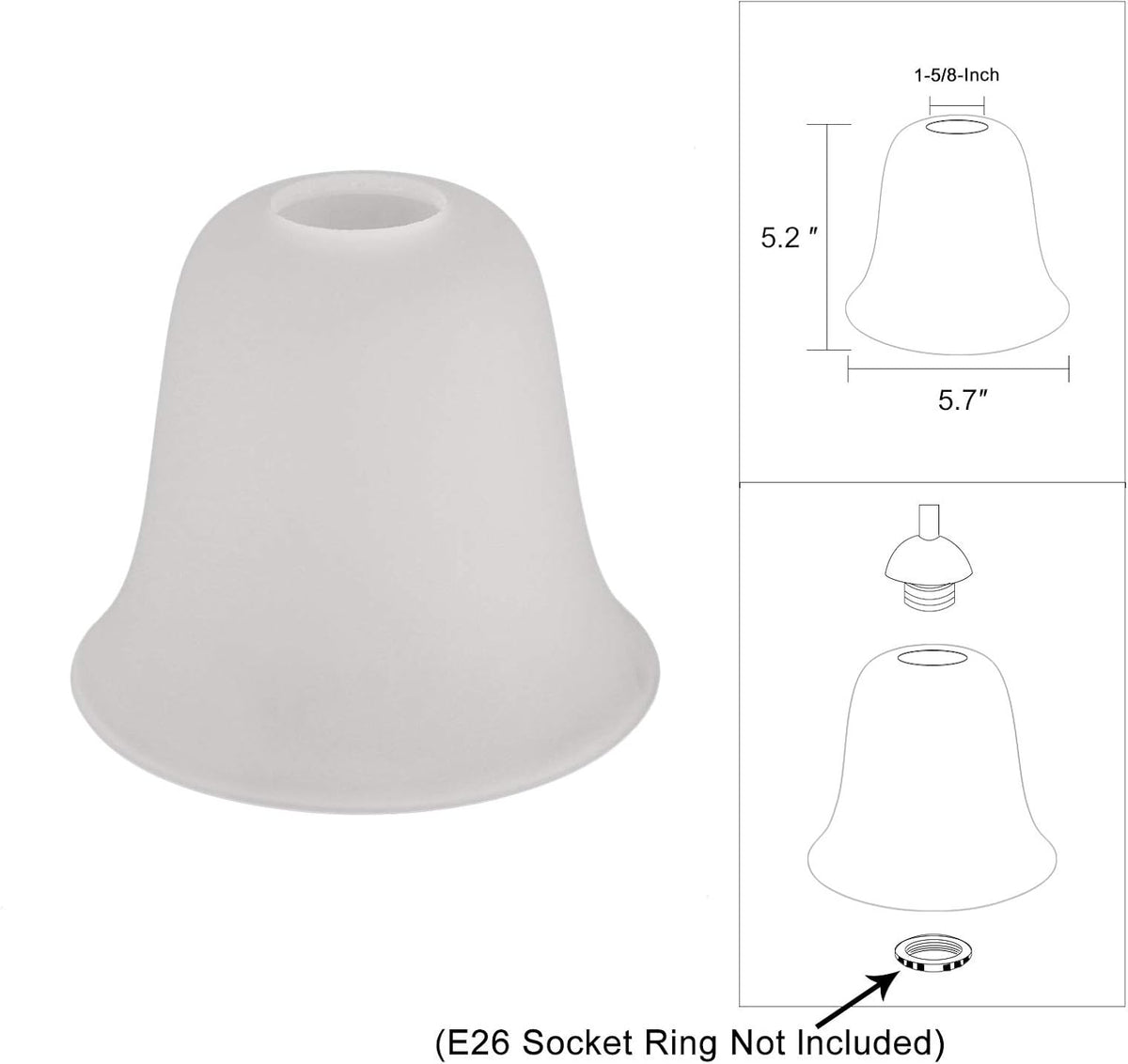 4 Pack Frosted Glass Lamp Shade Replacement with 1-5/8-inch Fitter Opening L7673