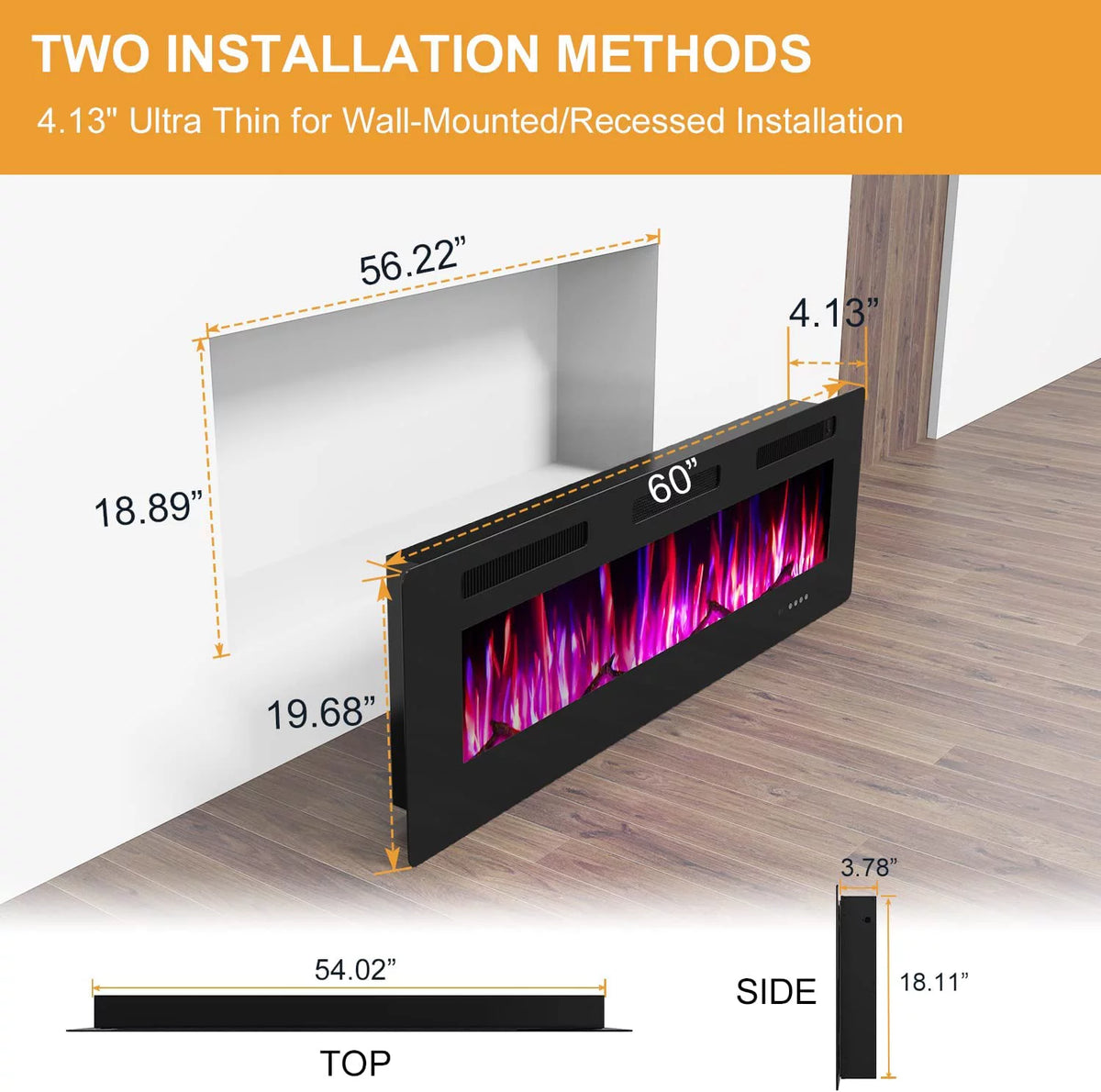60" Wall Mounted Electric Fireplace W27933