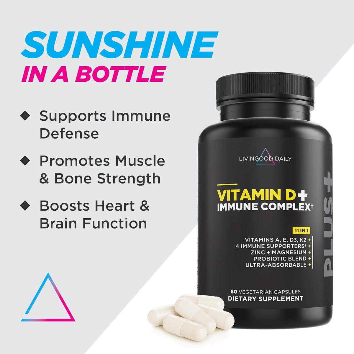 9-in-1 Vitamin D3 K2 Supplement, 60 Capsules S4550
