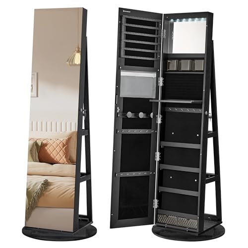White 6 LEDs Lockable Mirror Jewelry Cabinet with 3 Storage Shelves I21531