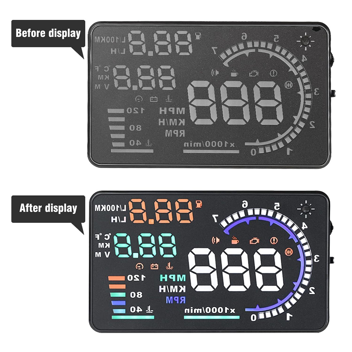 5.5 inches Multi Color Car HUD Windshield Screen Display D7076