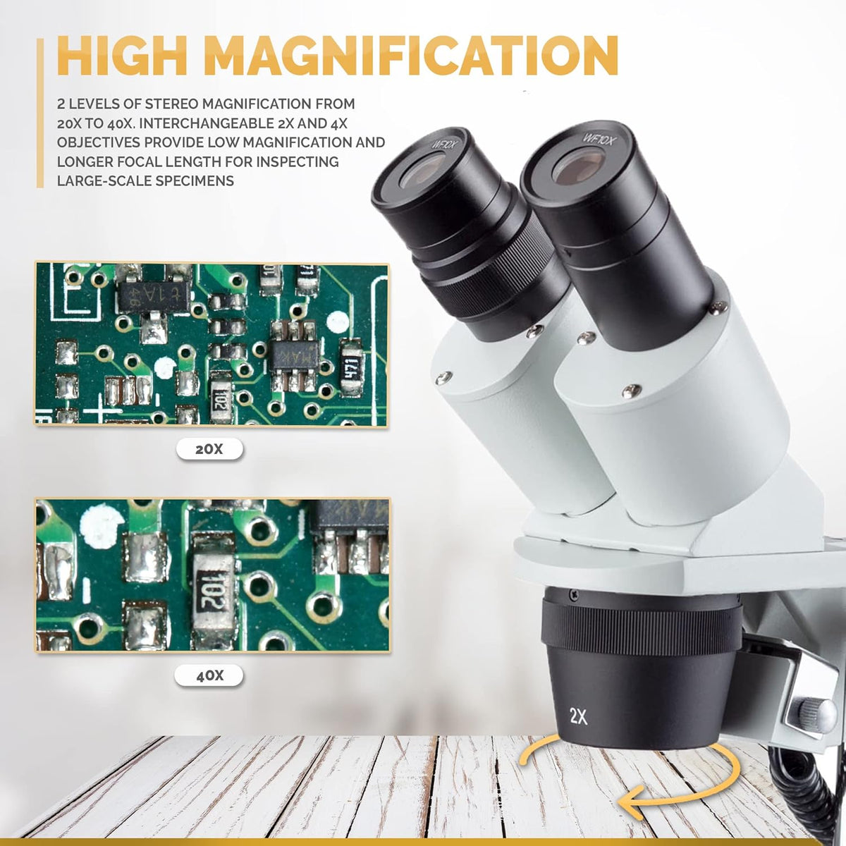 Binocular Stereo Microscope, WF10x Eyepieces, 20X and 40X Magnification J5850