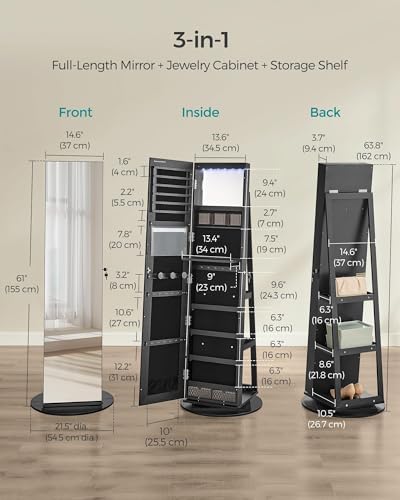 White 6 LEDs Lockable Mirror Jewelry Cabinet with 3 Storage Shelves I21531