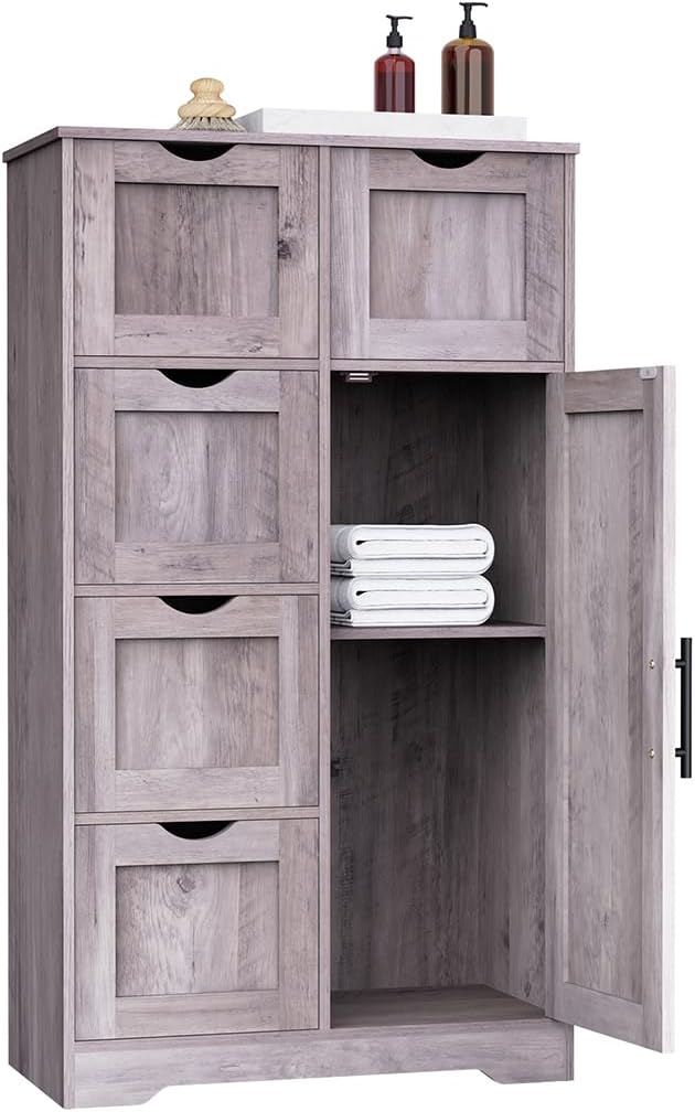 Wooden 4 Drawer Floor Storage Cabinet with Adjustable Shelves T885562