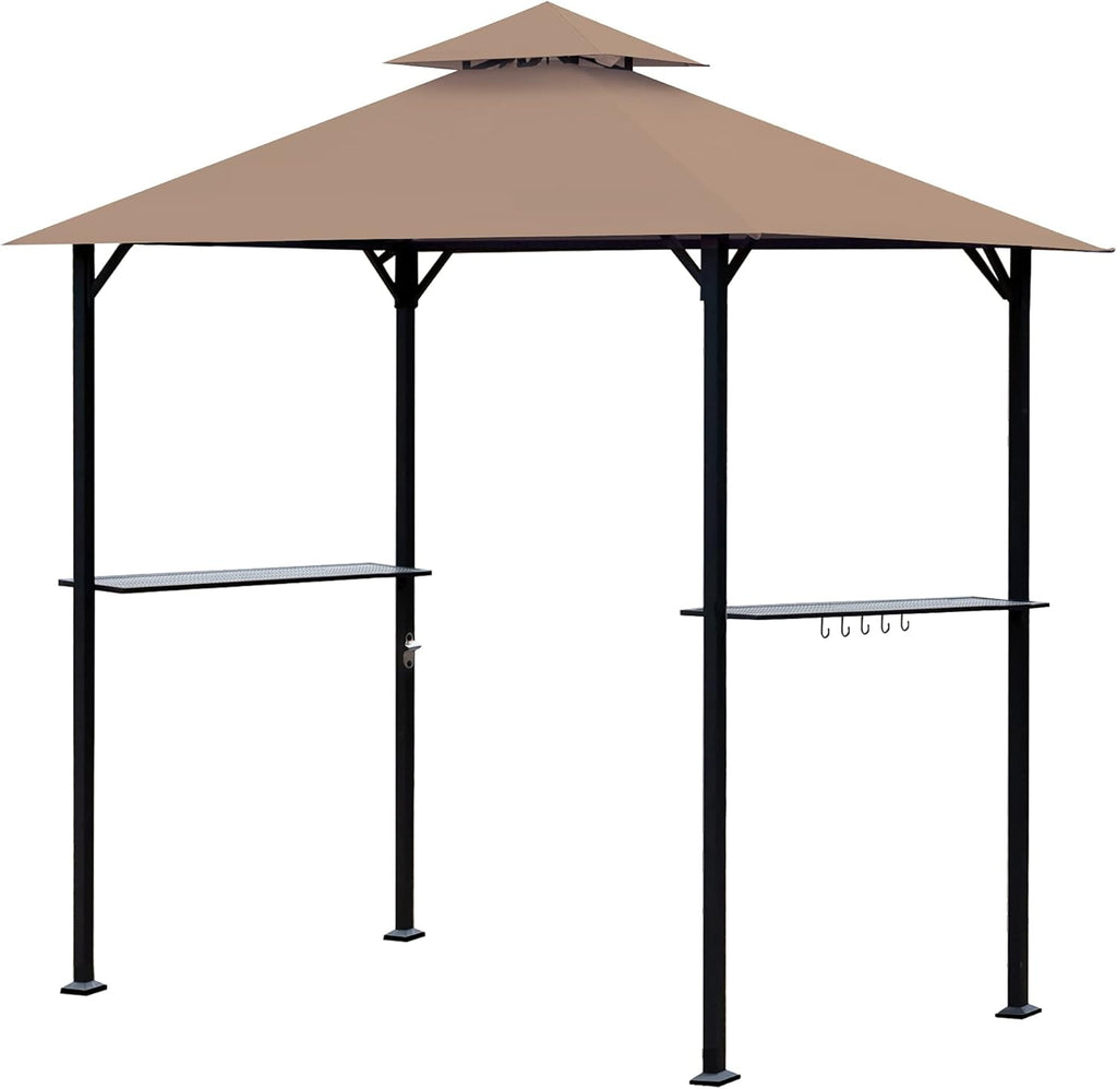 8 x 5 Ft Grill Gazebo with Steel Shelves and LED Lights D243552