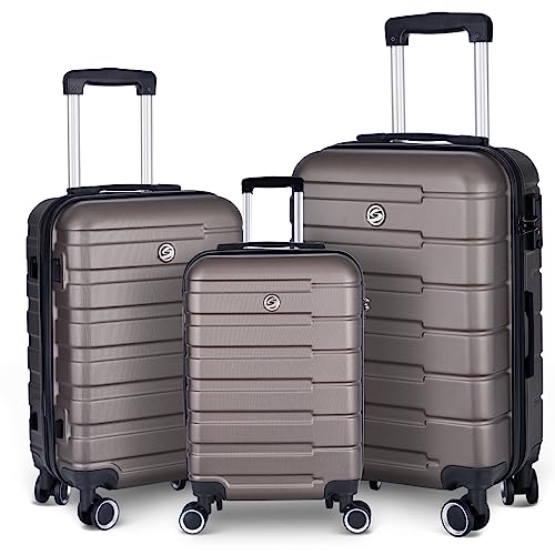 3 Piece Hardshell Expandable ABS Luggage Set with Spinner Wheels and TSA Lock 20in/24in/28in Cement Grey S213209