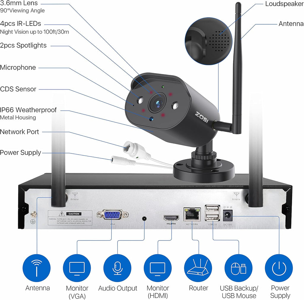 2K 8 Channel CCTV NVR with Hard Drive 1TB and 4pcs 1080P WiFi IP Camera M602954