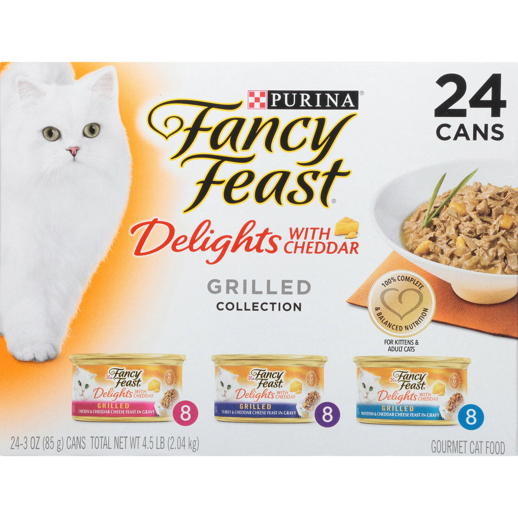 Wet Cat Food Variety Pack with Grilled Chicken, Turkey, Whitefish and Cheddar Cheese in Gravy S472784