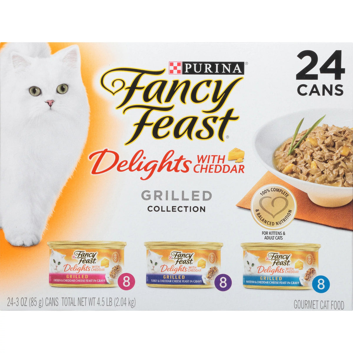 Wet Cat Food Variety Pack with Grilled Chicken, Turkey, Whitefish and Cheddar Cheese in Gravy S472784
