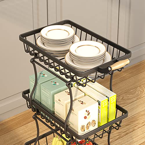 4 Tier Slim Metal Wire Fruit Basket on Wheels Z76617