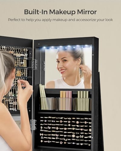 White 6 LEDs Lockable Mirror Jewelry Cabinet with 3 Storage Shelves I21531