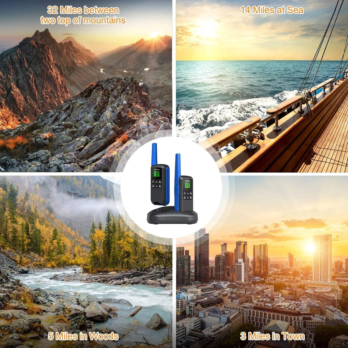 Adults Walkie Talkies Long Range IPX4 Waterproof Two Way Radio Rechargeable 22 Channel 4 Pack A88443