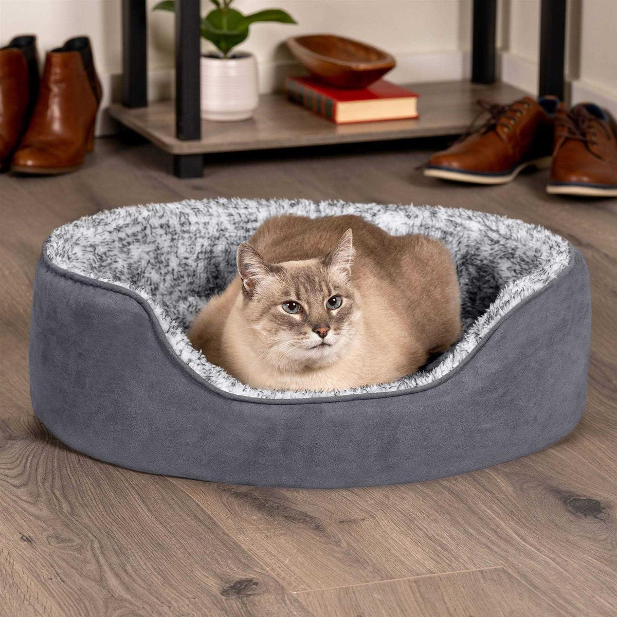 Two-Tone Fur & Suede Oval Dog Bed G32956