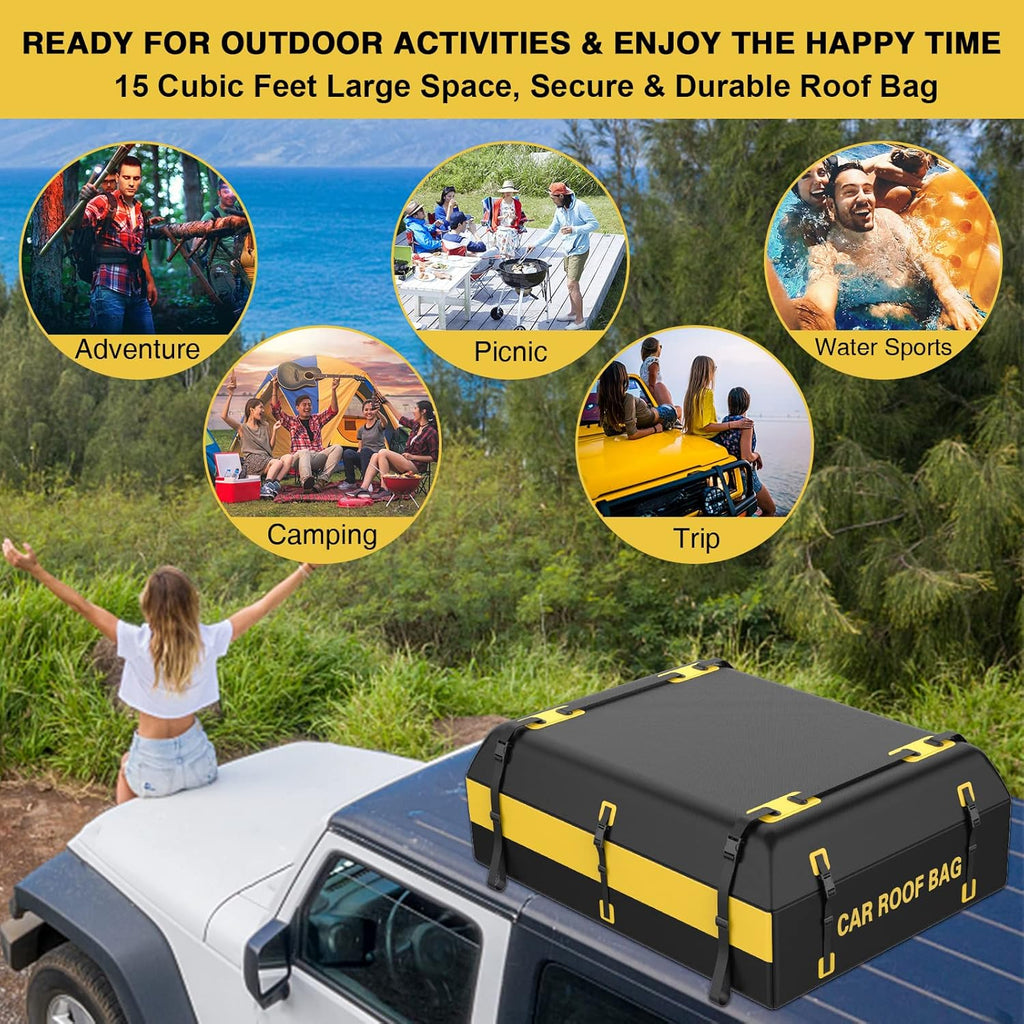 15 Cubic Feet Waterproof Rooftop Cargo Carrier with Anti-Slip Mat B9547